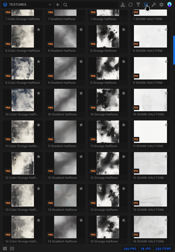 Toggling between high-density list mode and visual grid mode